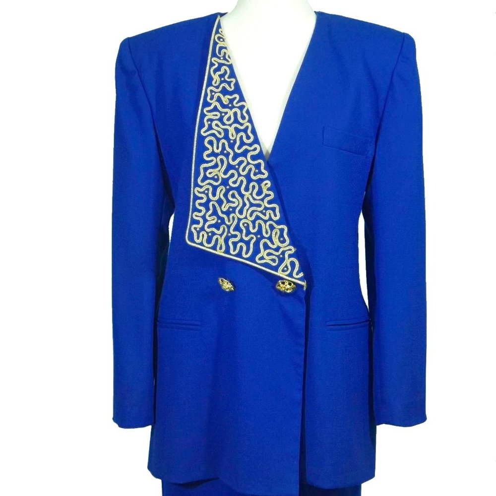 Vintage 90s 1990s Moza New York Avant Garde Wool Skirt Suit, Size 10